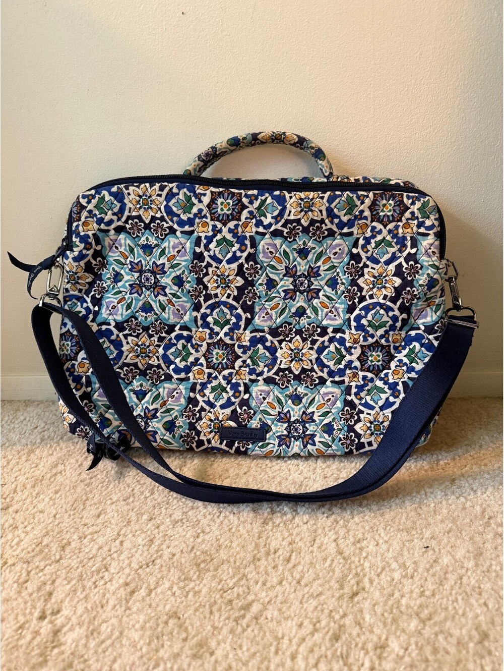 Vera Bradley Laptop Bag Crossbody Strap Lisbon Medallion Cool (DISCONTINUED)